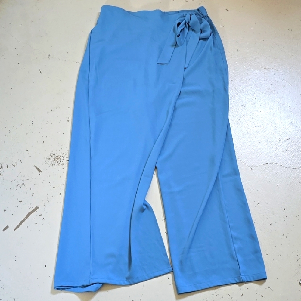 Halara High Waisted Tie Side Invisible Zipper Wide LEG Work Pants XL Whale Blue